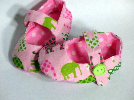 Crib Shoes Baby Girls Pink Elephants and Polka Dots