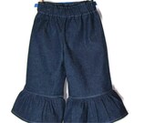 Girls Ruffle Pants Denim Size 1T to 8 Ruffle Pants Jeans Denim Dark Blue Stretch