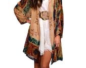 Champagne Multicolor Velvet Burnout Gypsy Kimono Jacket