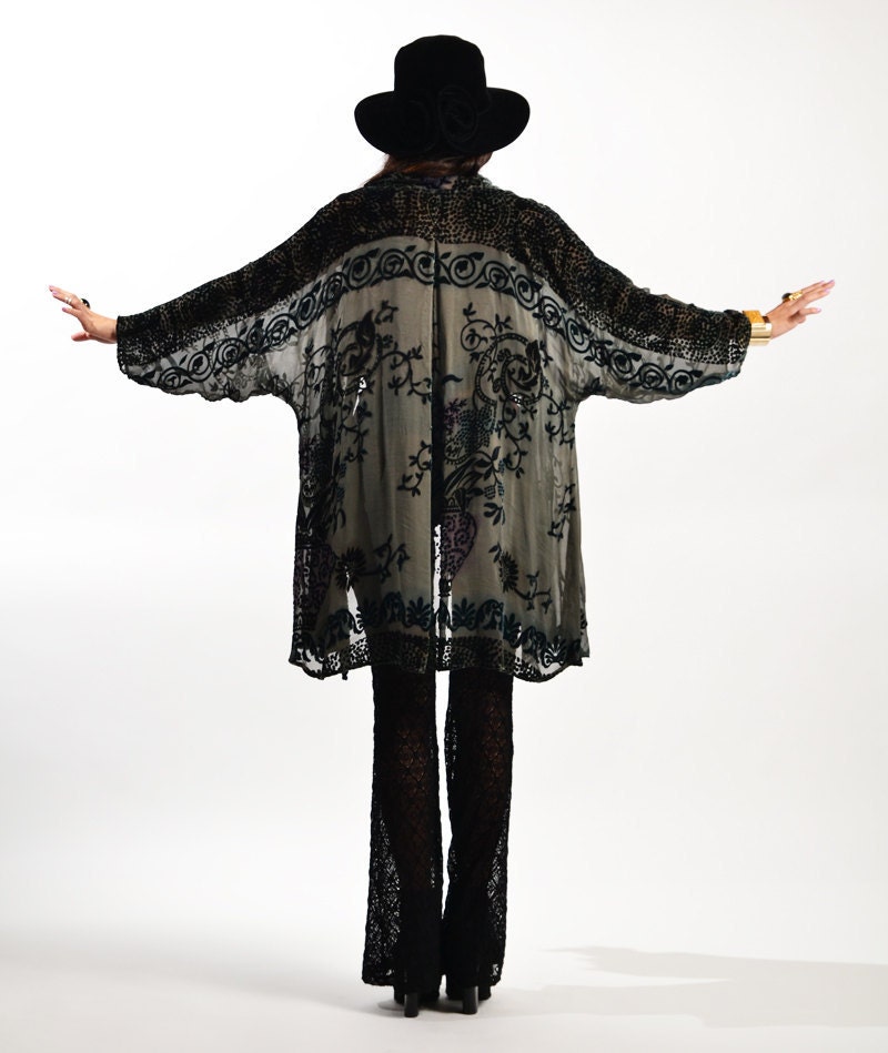 Hunter Green Velvet Burnout Gypsy Kimono Jacket
