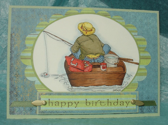 Happy Birthday Fisherman Greeting Card Handmade by Artfullideastoo