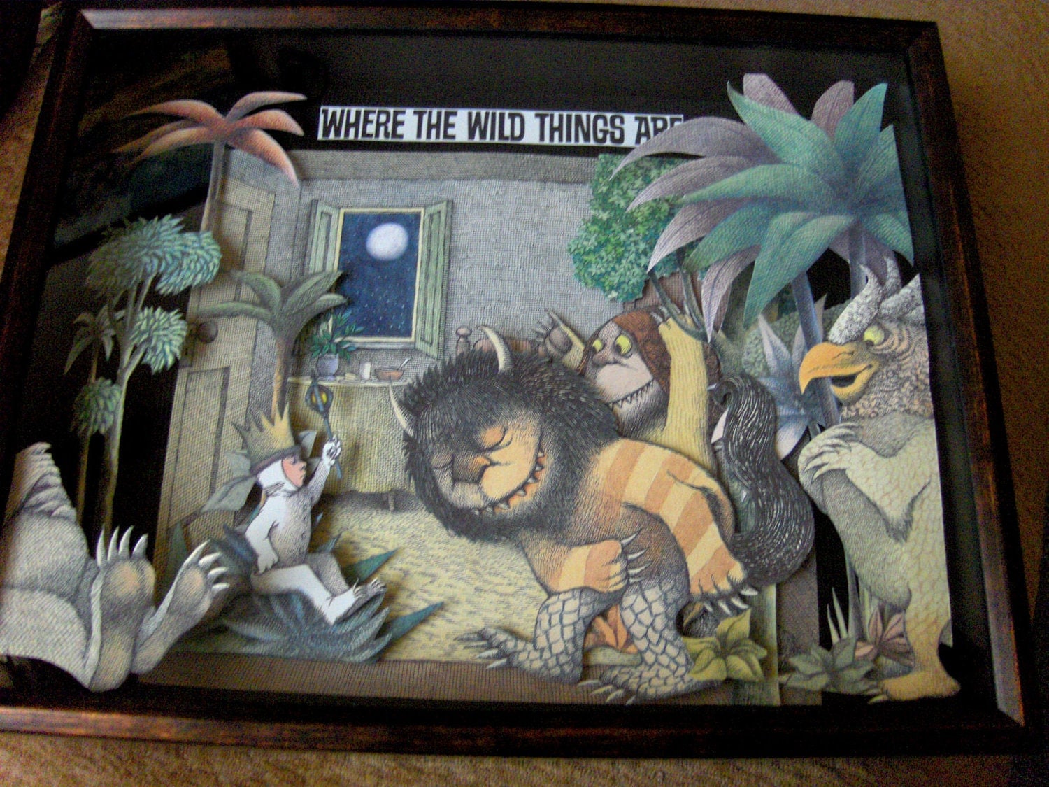 SALE - Where The Wild Things Are... - Collage of Rescued Illustrations - Altered Book Shadow Box Framed - FREE SHIPPING