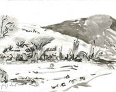 Black and white desert  - original lanscape drawing, Shirley Kanyon