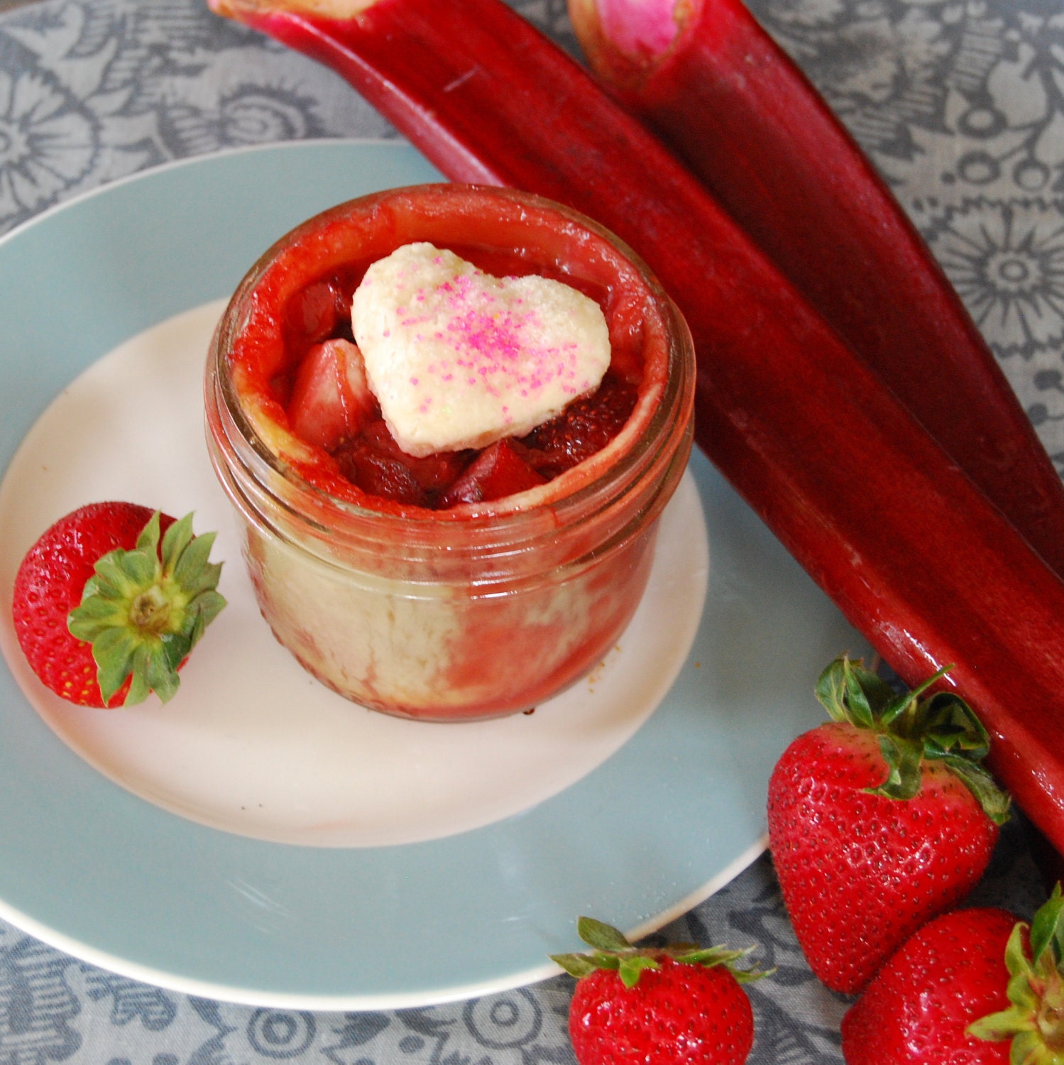 Strawberry Rhubarb Pie in a Jar, Perfect for Showers, Weddings and Birthdays