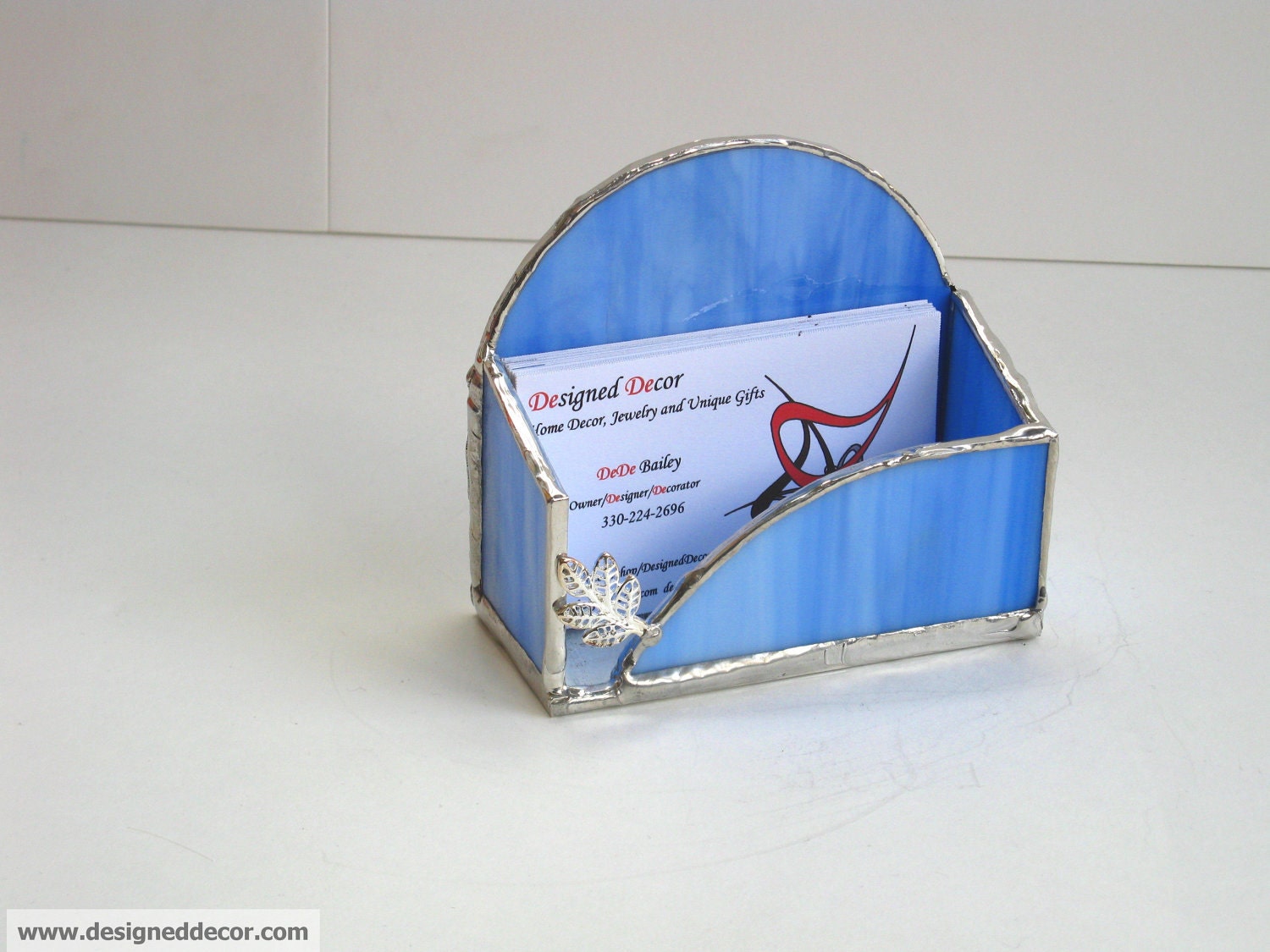 Business card  holder blue stained glass