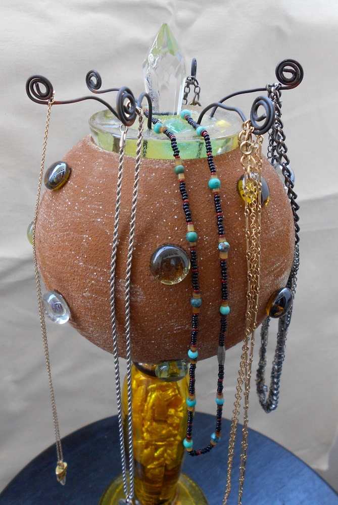 Sale,Sculptural Jewelry stand, Unique Display, Rustic look,  Up cycled Glass and Metal Found Objects,OOAK