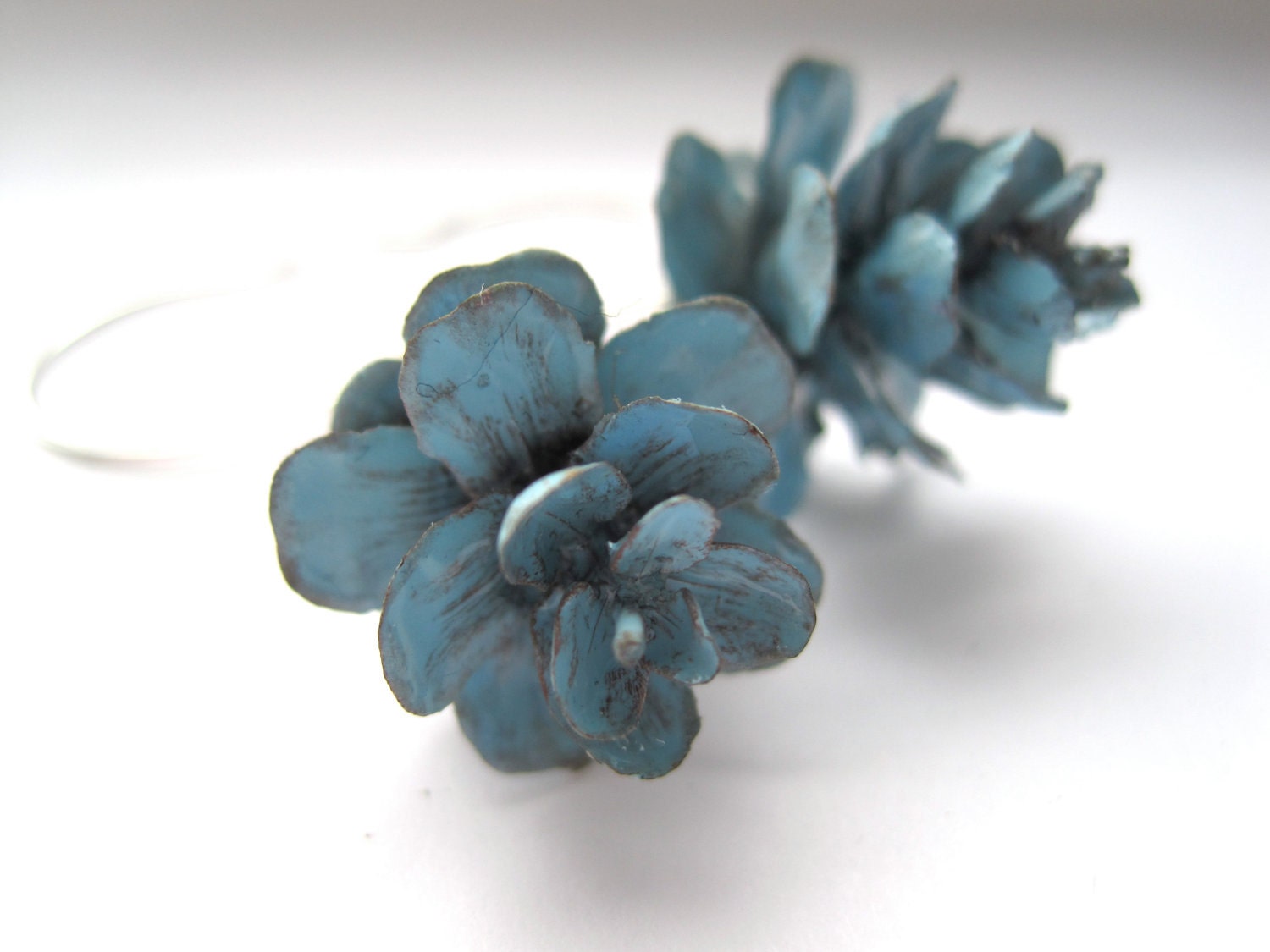 Rustic Woodland Blue Hemlock Pine Cone Eco-Friendly Dangle Earrings