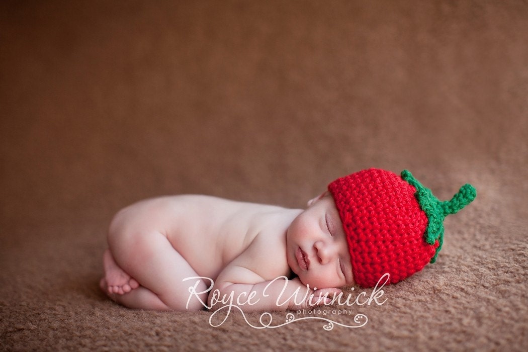 Crochet Baby Hat Tomato Beanie Photography Prop