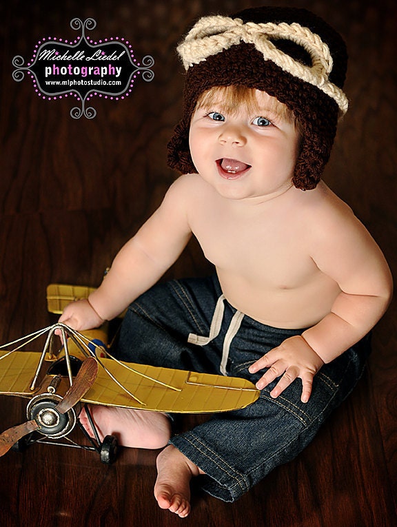 Aviator Hat Baby Photography Prop Sizes Preemie, Newborn, 0-3 months, 3-6 months