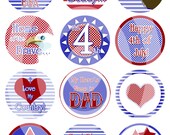 July 4th Images--Cupcake Toppers--2.5  Inch Circles--Digital Collage Sheet (8.5 by 11 inches)  394