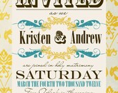 Vintage Wedding Invitation Save the Date Custom Photo Wedding Thank You Note Vintage Paper Mint Gold Pattern DIY