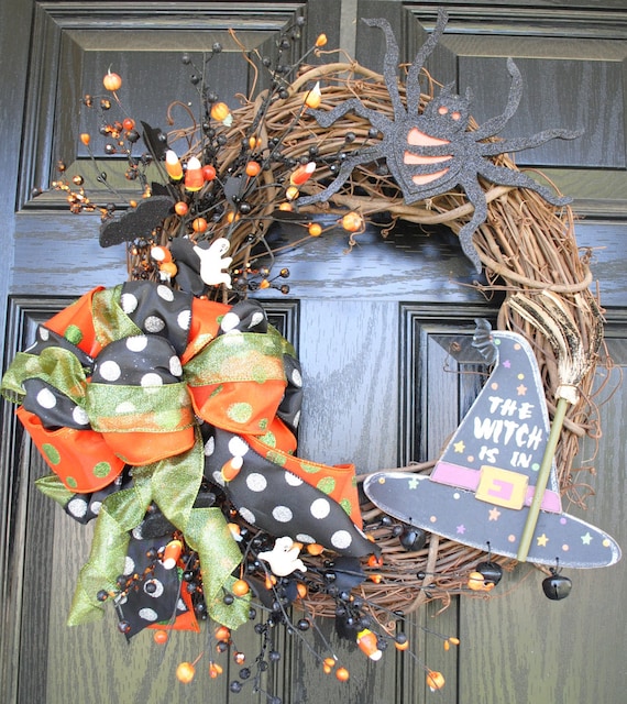 Fall Wreath Halloween Wreath Witch Ghosts Bats 20 inch