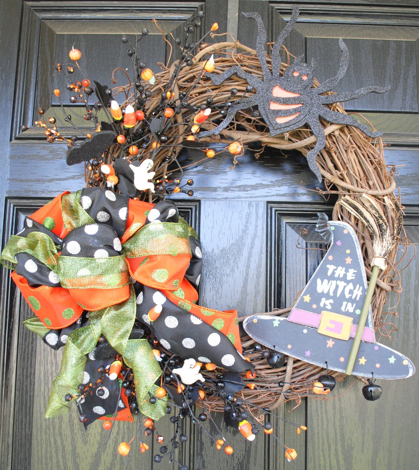 Fall Wreath Halloween Wreath Witch Ghosts Bats 20 inch