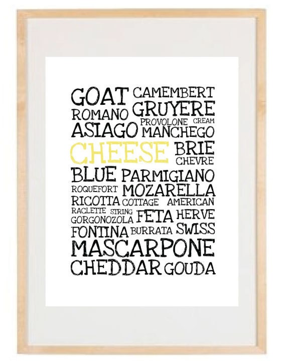 Typography Illustration - Cheese - 8.5x11 Print - Digital Illustration Poster - Kitchen Art