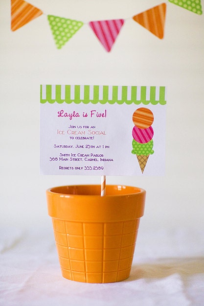 Bright Sherbert Ice Cream Shop Party Printable Custom invitation Il_170x135