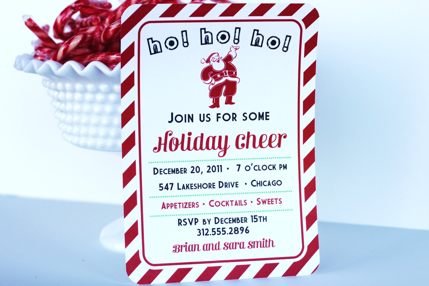 Printable Holiday Cheer invitation Retro Santa Design Christmas Il_170x135