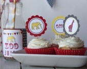 DIY Retro Zoo Printable Party Set- Invitations, cupcake toppers, favor tags, pennant banner, bottle wraps Il_170x135