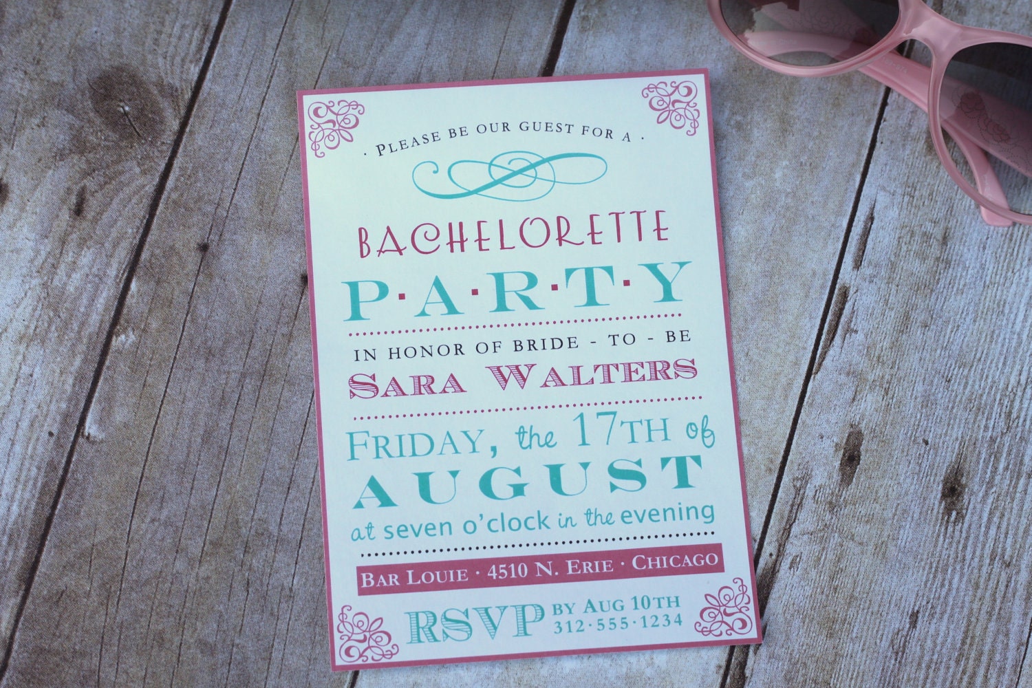 DIY Printable Vintage Poster Style Invitation- bachelorette party, bridal shower, birthday- aqua and coral Il_170x135