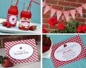 DIY Red Gingham Strawberry Printable Set- invitations, thank you cards, bottle wraps, pennant flags, favor tags, toppers Il_170x135