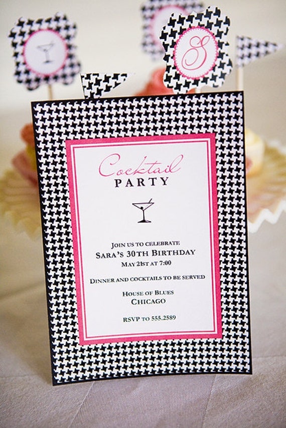 Printable SASSY HOUNDSTOOTH Cocktail Party Set with Invitations, Tags, toppers DIY Il_570xn