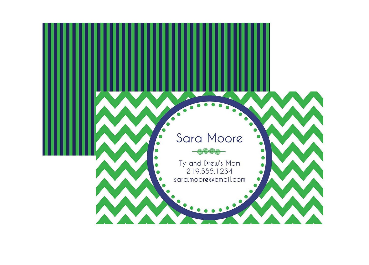 Calling Card Printable - Front and Back Design - Navy and Green Chevron Design Il_570xn