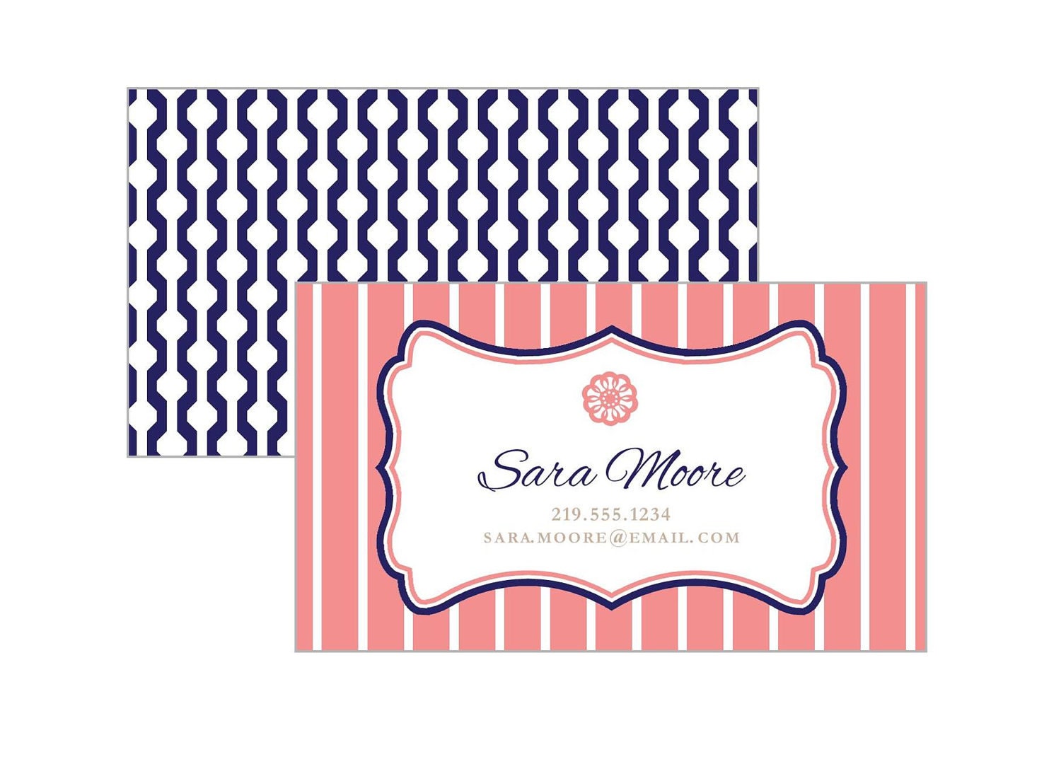 Calling Card Printable - Front and Back Design -Navy and Coral- Contact Info Cards - modern Il_570xn