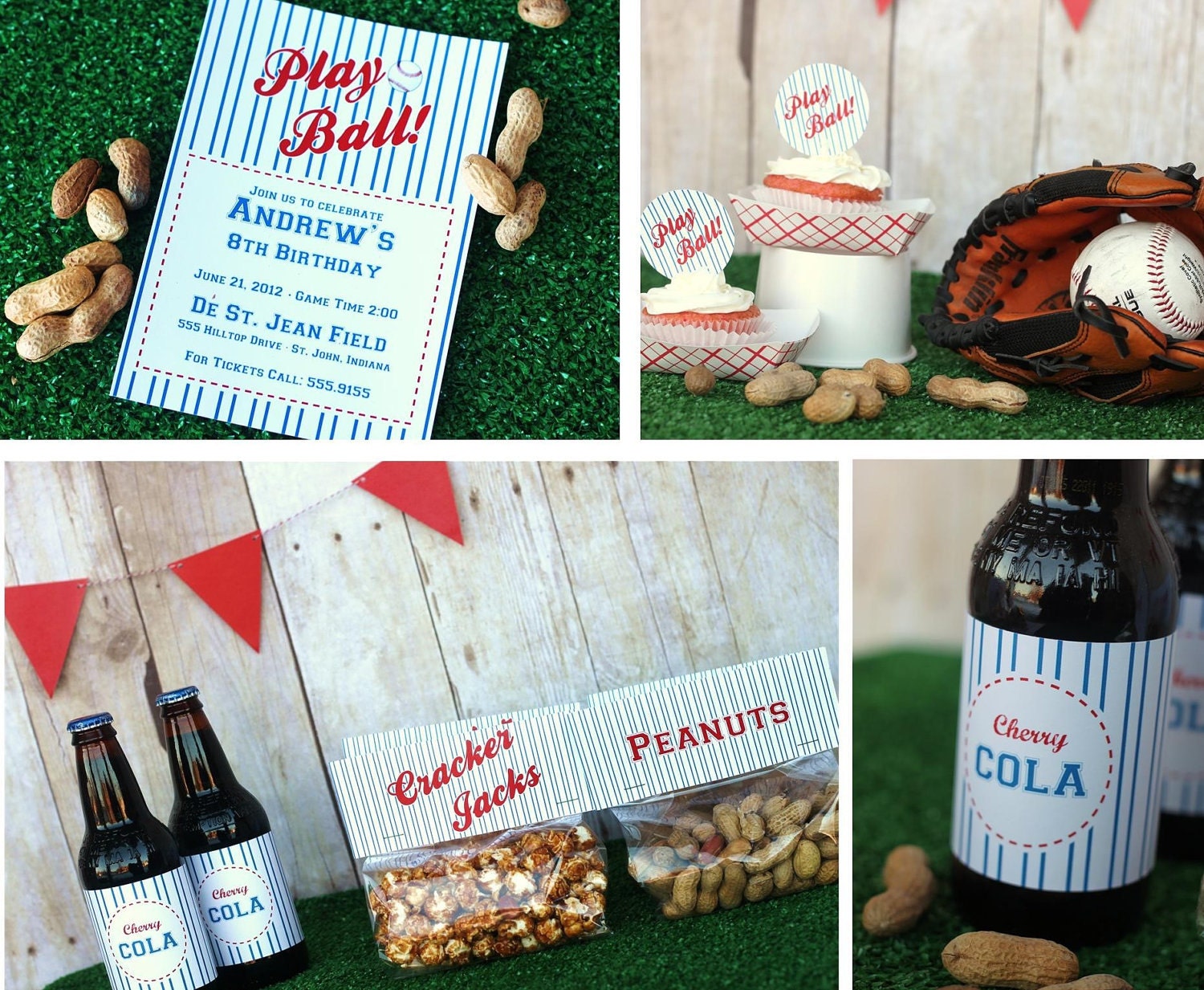 DIY Baseball Printable Entire Party Set - Invitations, sign, bag toppers, bottle wrap, pennant, cupcake