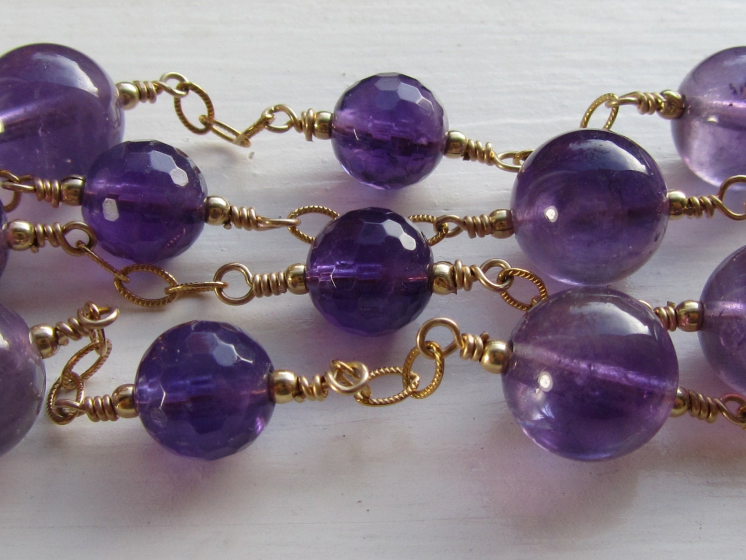 Violet Amethyst Long Necklace : Amethyst Jewelry, Long Gold Necklace, Purple Jewelry, Opera Length Amethyst Necklace