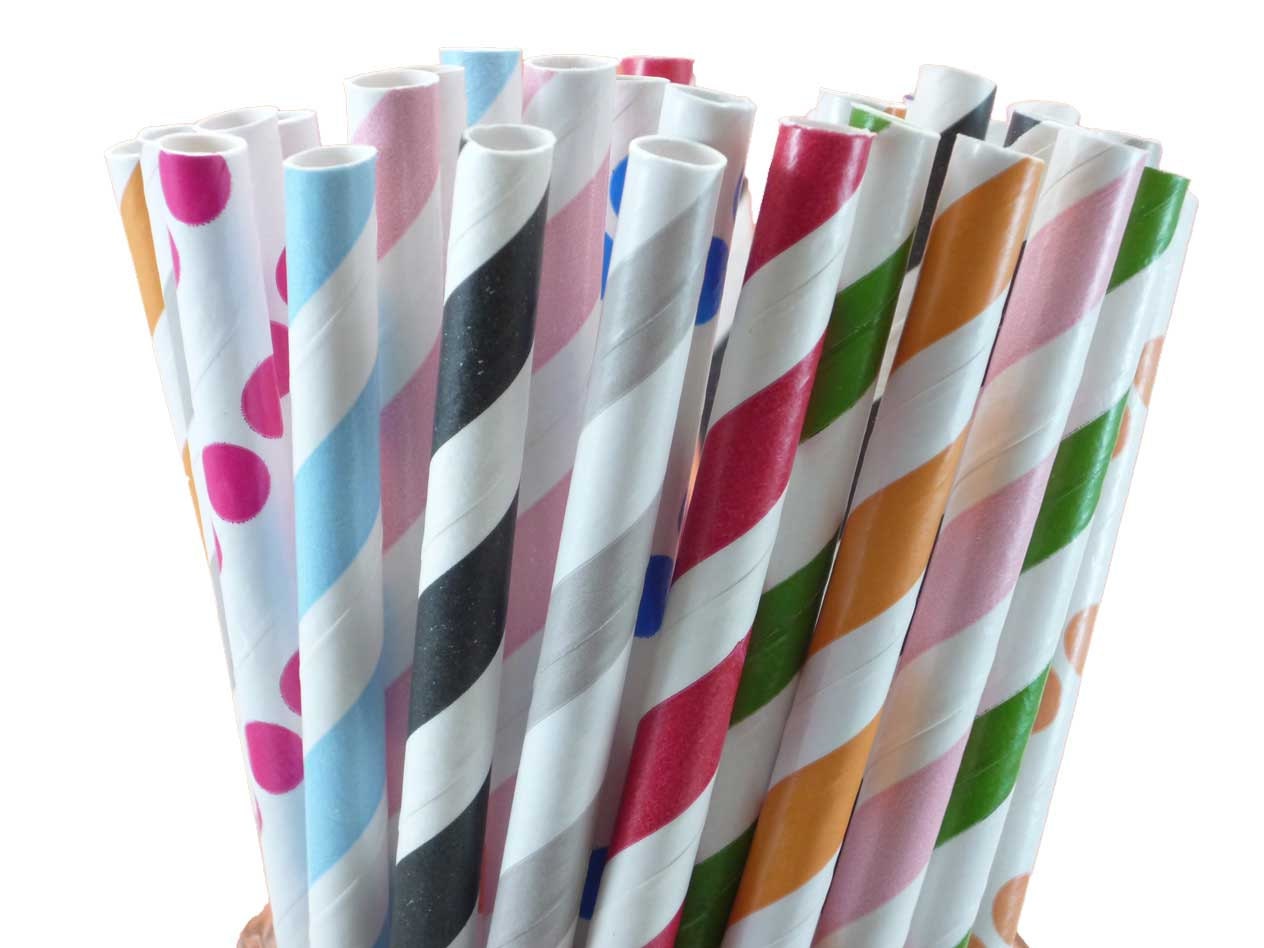 Paper Straws 75 Any 3 Colors w/DIY Confetti Celebration Flags