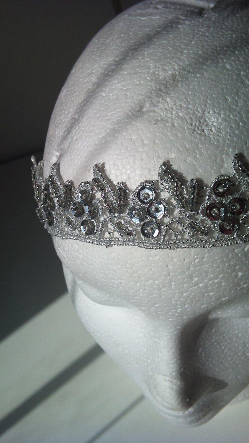 Silver Headband with sequins and Beaded trim