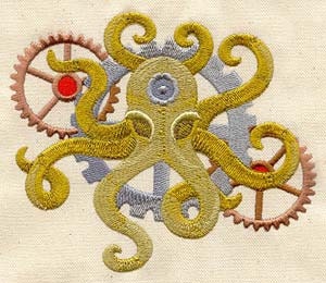 Gold Steampunk Octopus embroidered apron
