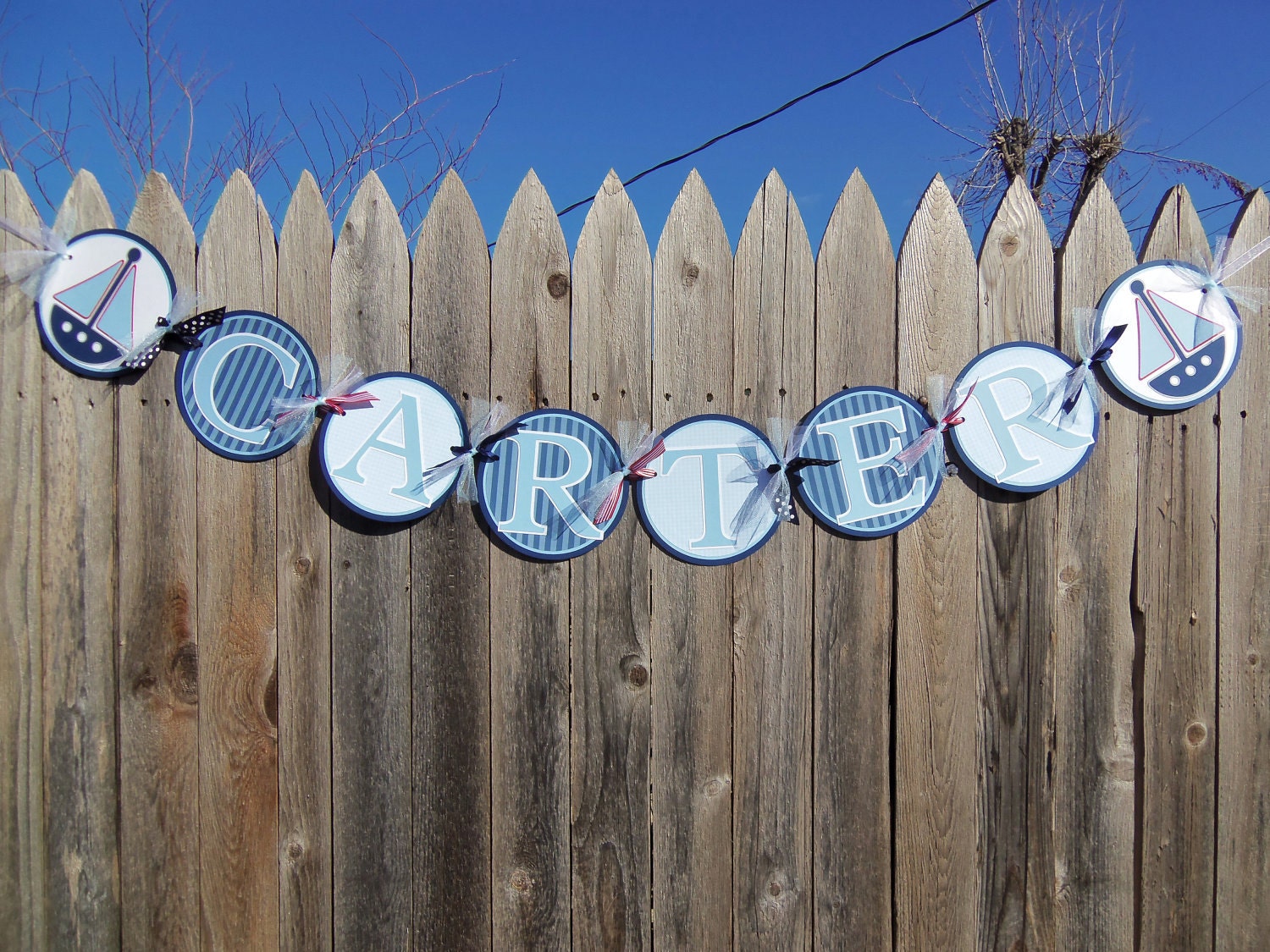 NAUTICAL Birthday or Baby Shower Door Hanging Sign in Blue White and Red - Customize Your Way