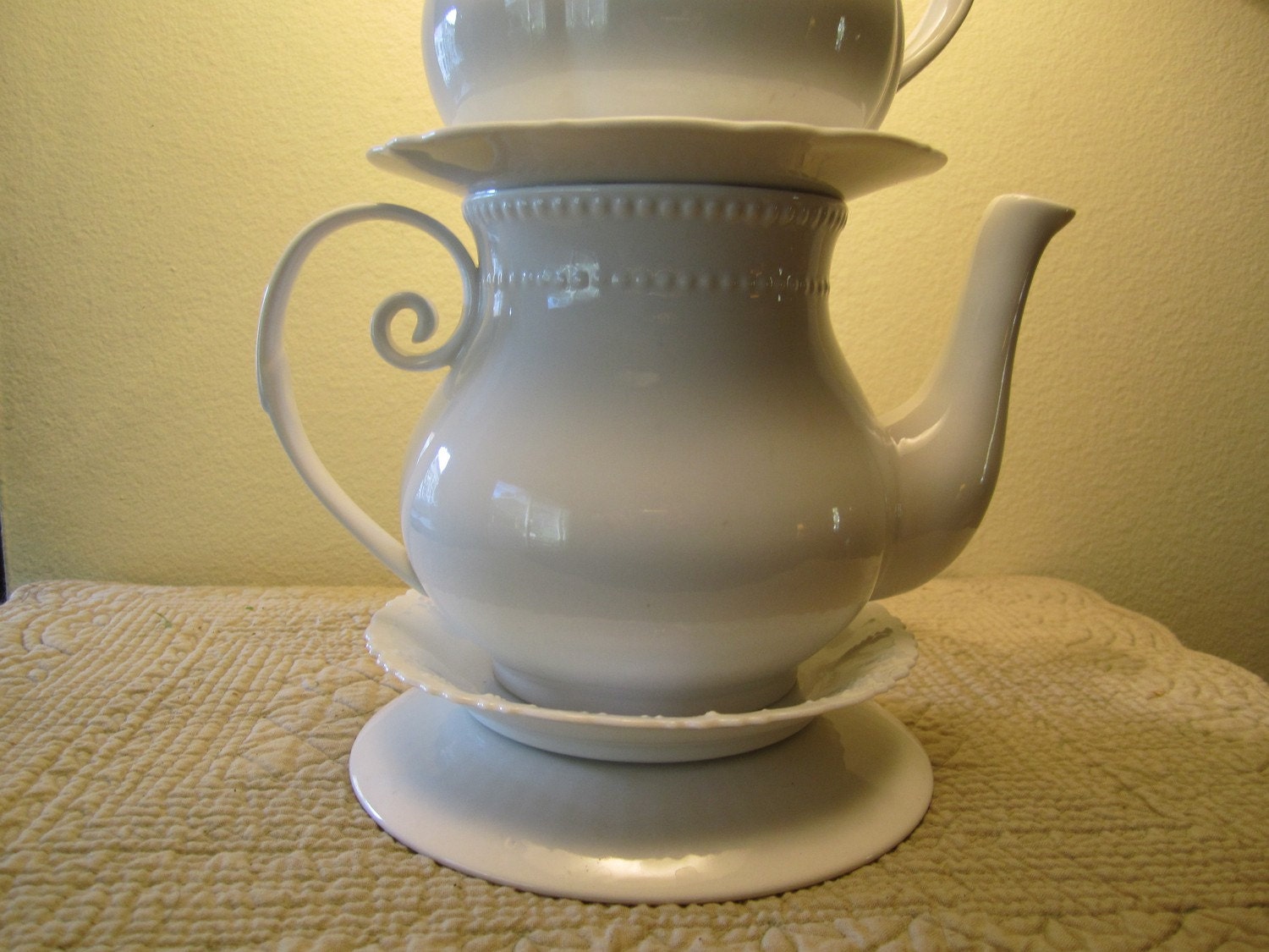 Whimsical Shabby Country Cottage Teapot Lamp