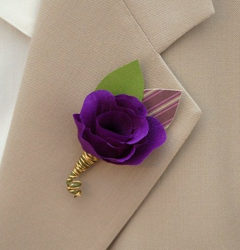 Wedding Paper Flower Boutonniere accented with stripes and gold