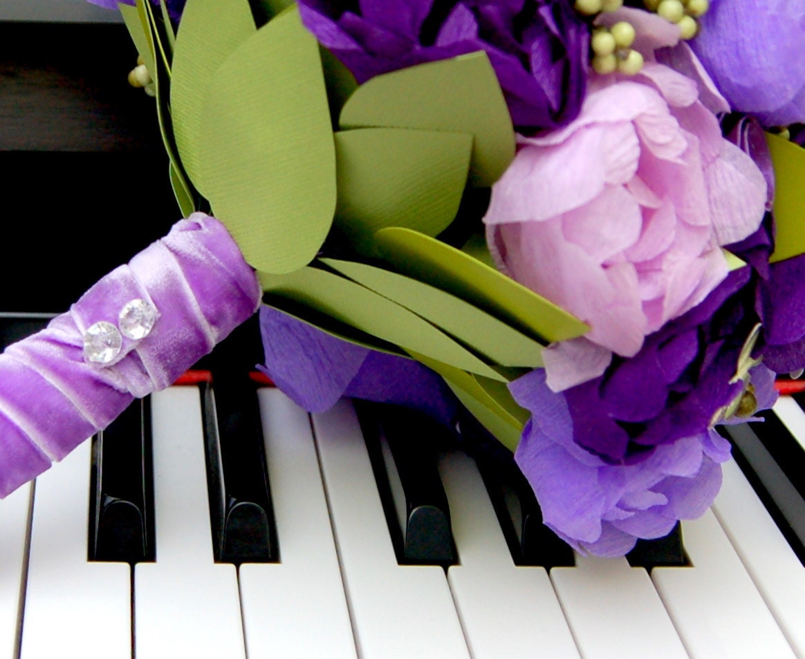 Wedding Bridal Paper Flower Bouquet - Purple Peony Paper Flowers