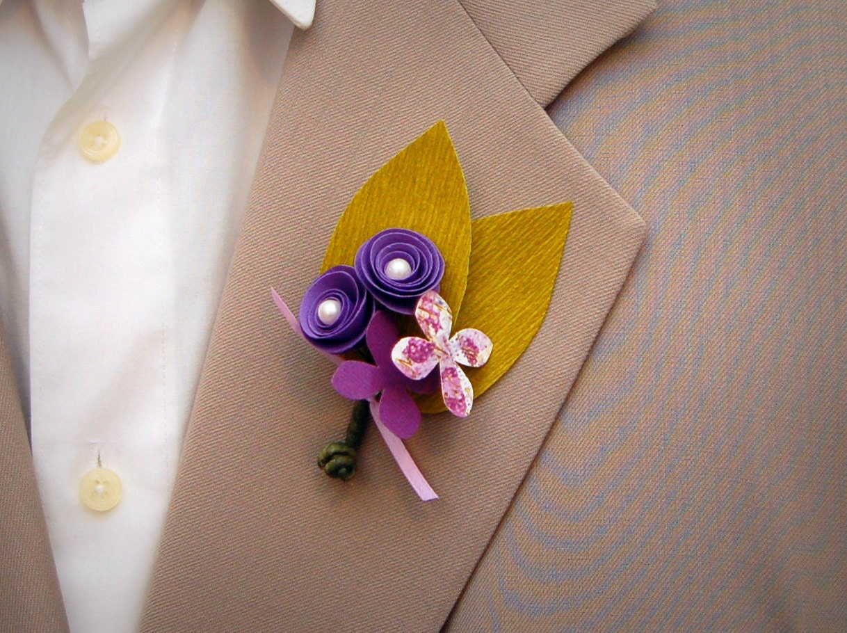 Paper Wedding Flower Boutonniere - Purple Spiral Paper Flower