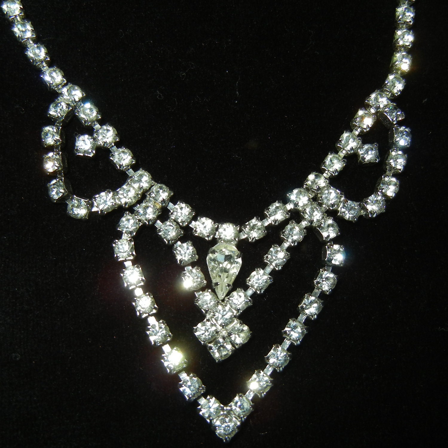 Vintage Mid Century Rhinestone Festoon Necklace Bridal Prom