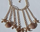Vintage Waterfall Fringe Bib Necklace Ocean Charms