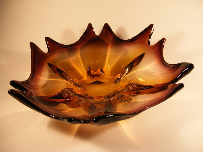 Art Glass Candy Dish Sunburst Amber