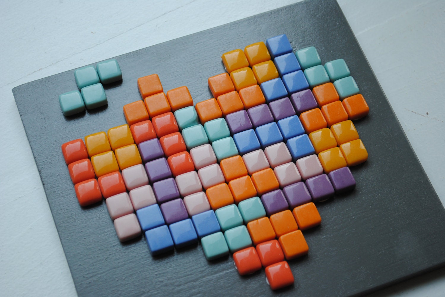 Tetris Mosaic Art- READY TO SHIP Tetris Love Heart Shaped Glass Mosaic Tile Wall Hanging of Tetris Heart