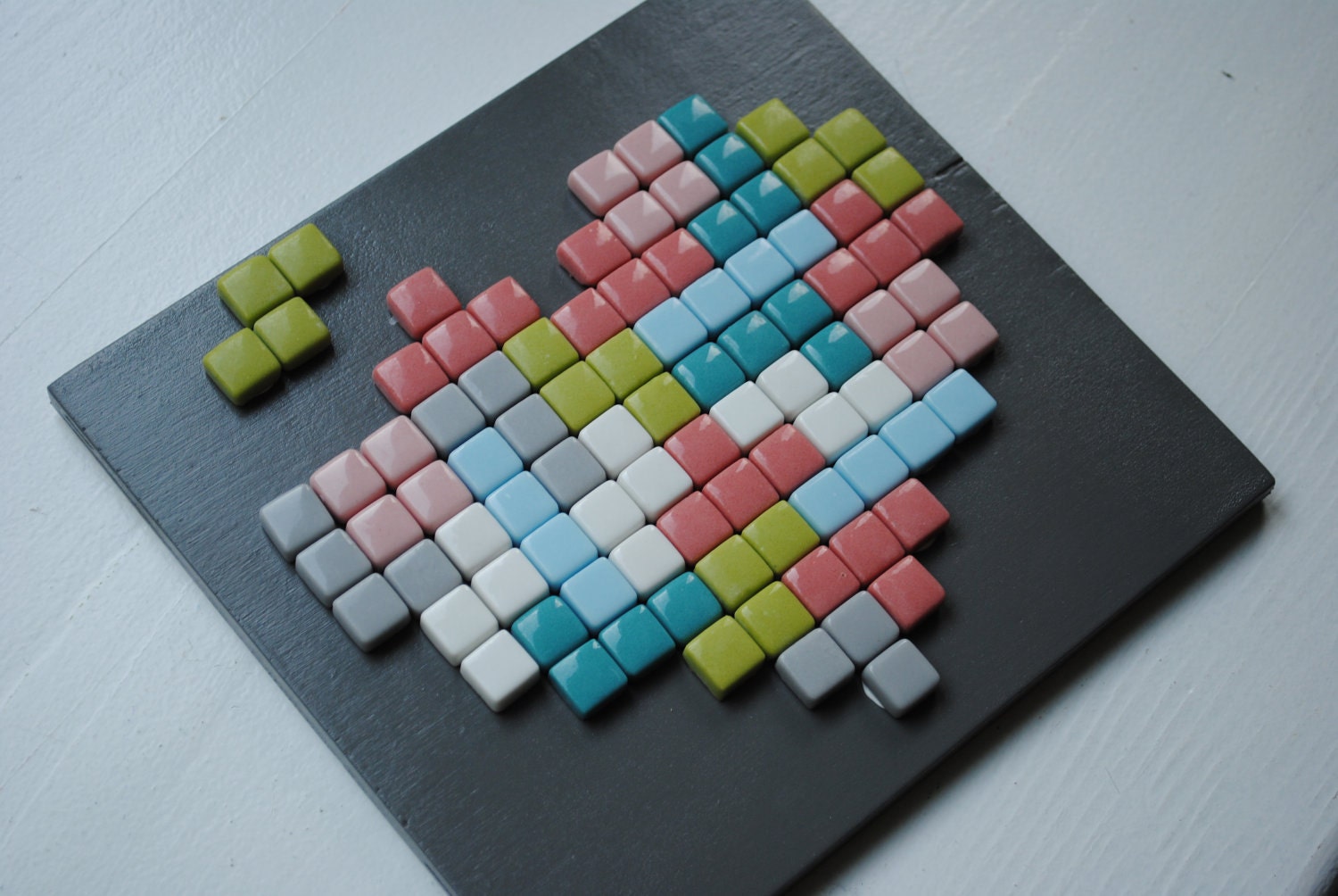 Tetris Mosaic Art- READY TO SHIP Tetris Love Heart Shaped Glass Mosaic Tile Wall Hanging of Tetris Heart