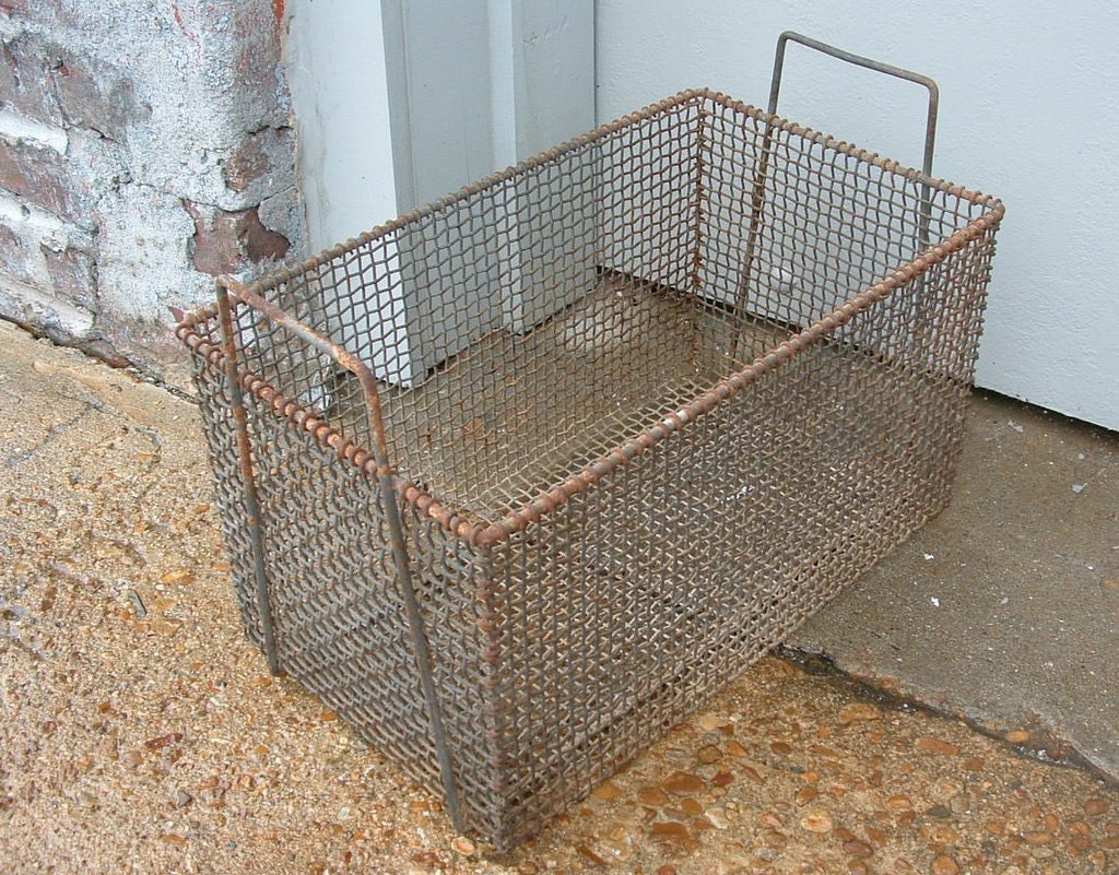 Rusty Old Industrial Factory Metal Wire Storage Basket