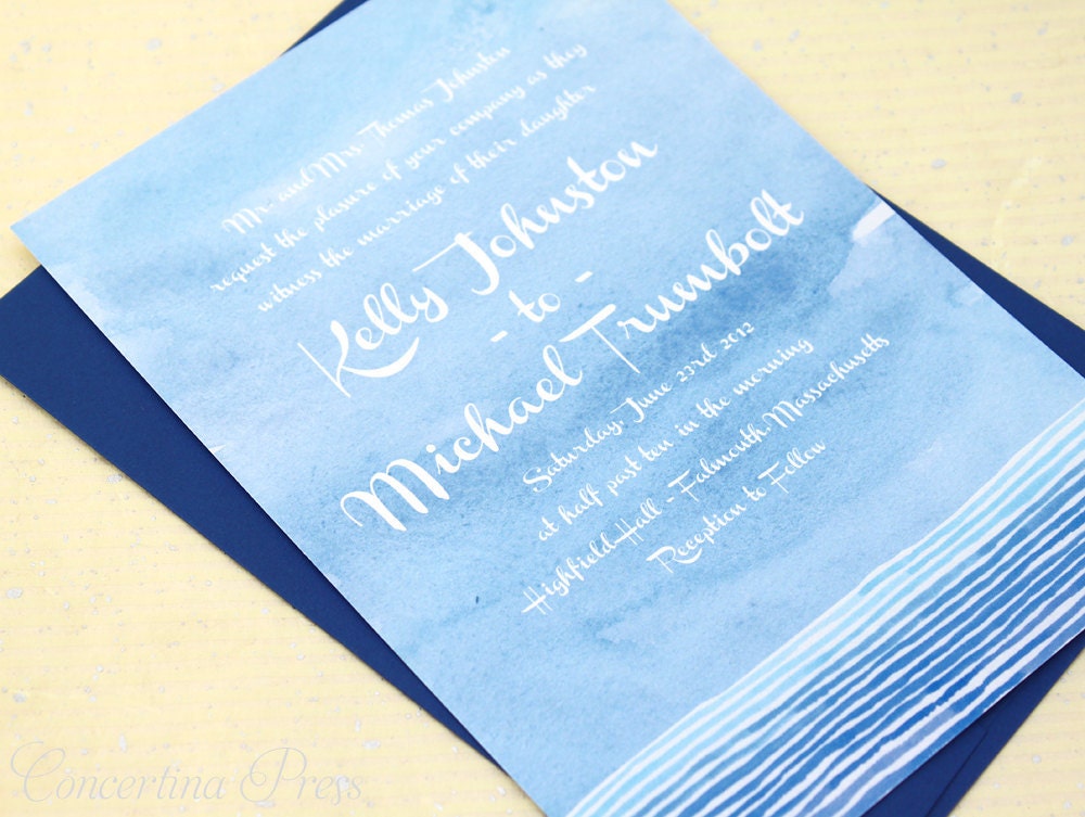 Watercolor Ocean Wedding Invitations in Blue - Sample