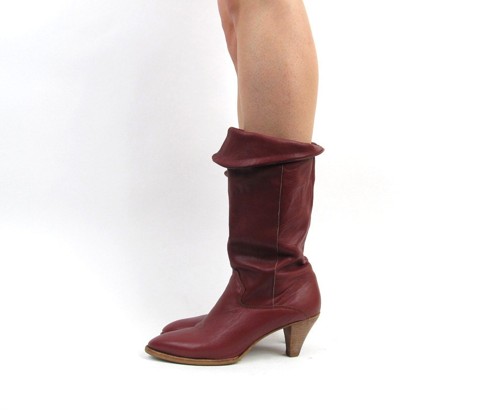 Vintage 1970s Boots / Boho Boots / Rustic Red Slouch Boots. size 6.5