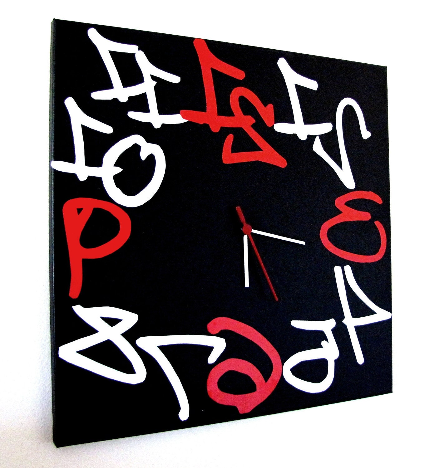 large wall clock black red white modern design 16x16'' original clock Reverse