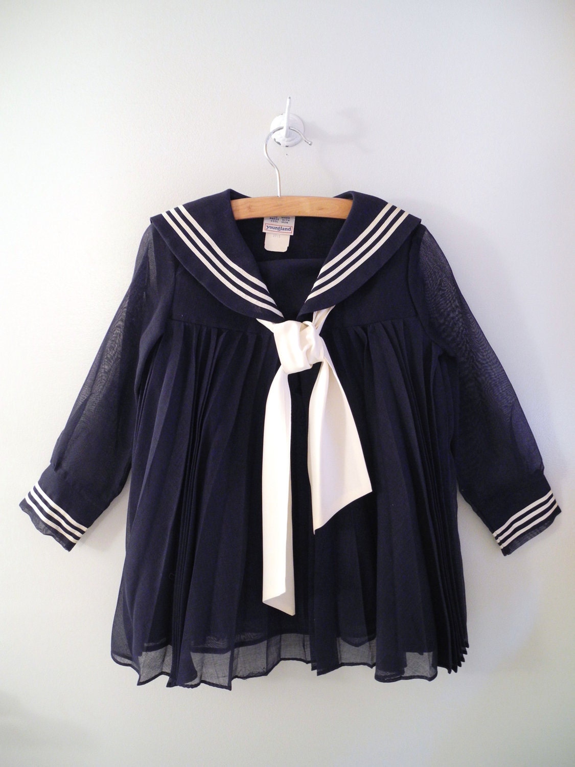 1960's Navy and Ivory Pleated Long Sleeve Sailor Dress