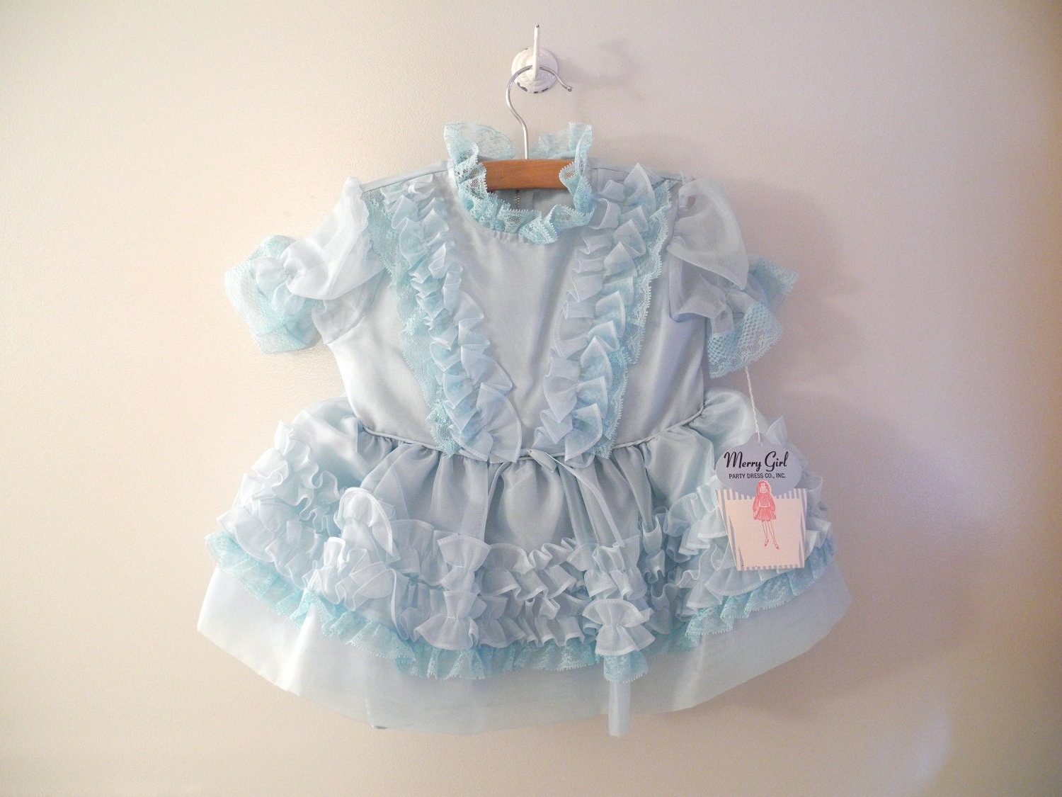 1950's Aqua Blue Chiffon "Merry Girl" Party Dress