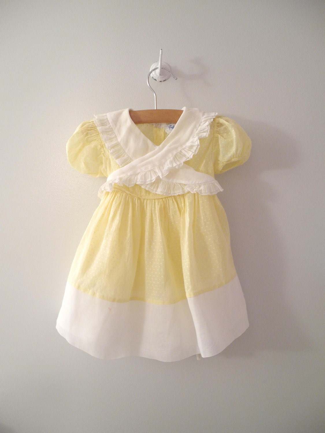 1950's Bright Yellow and White Dotted Swiss and Chiffon Party Dress
