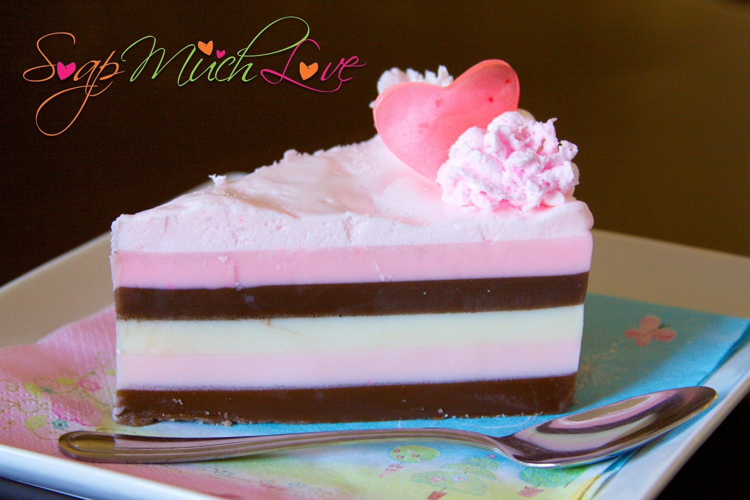 Cake soap- Neapolitan 5 layers Cake Soap (BIG SIZE 8OZ)- Goat Milk Soap