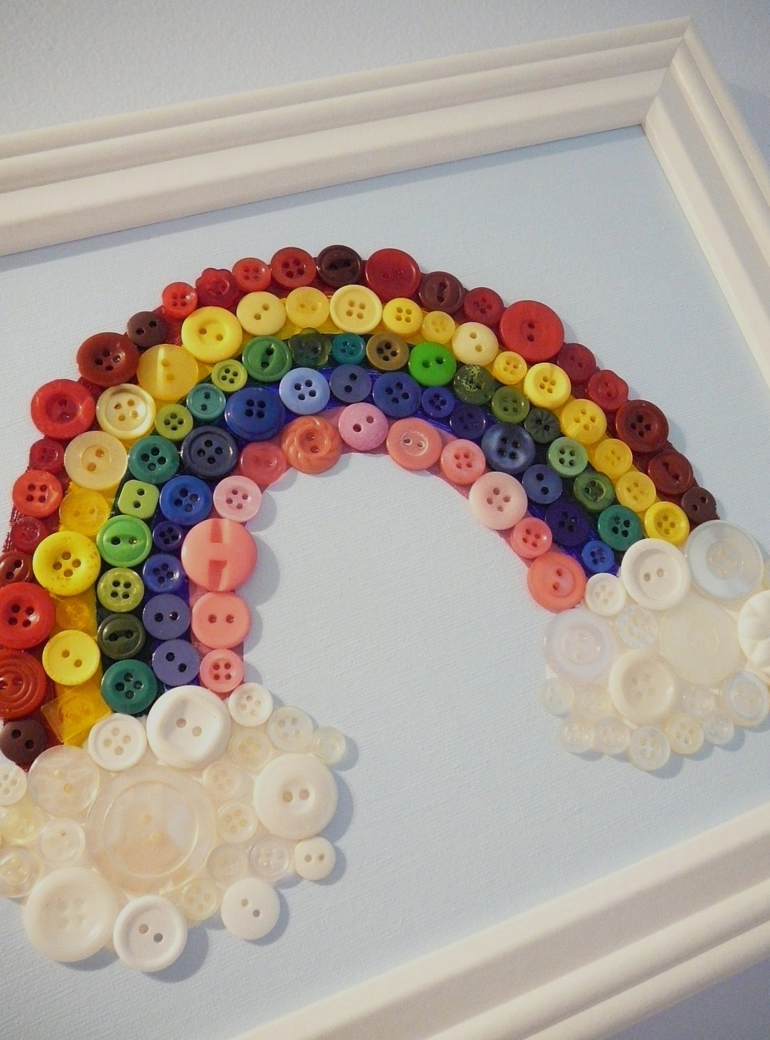 Baby Nursery Wall Art, Rainbow Button Art Wall Hanging, Button Art, Upcycled Canvas Painting Framed 8x10 Made to Order